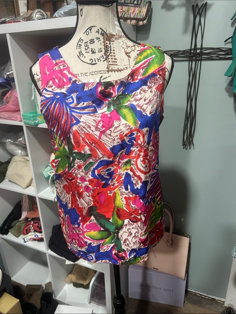SilkLand Tropical Floral Sleeveless Tank in Blue, Pink, Red, Green
